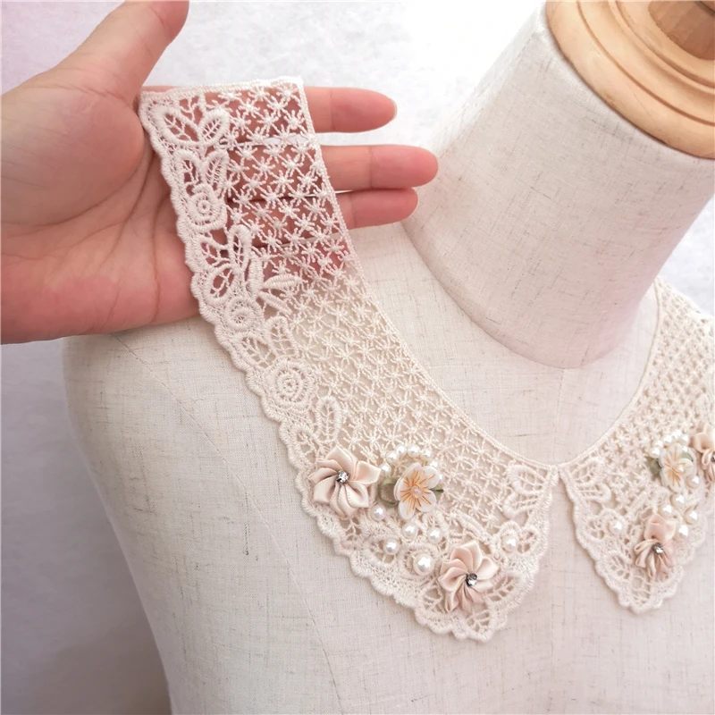 Несколько ручных вязаных крючком кружева ногтей жемчуг стразы меховой воротник