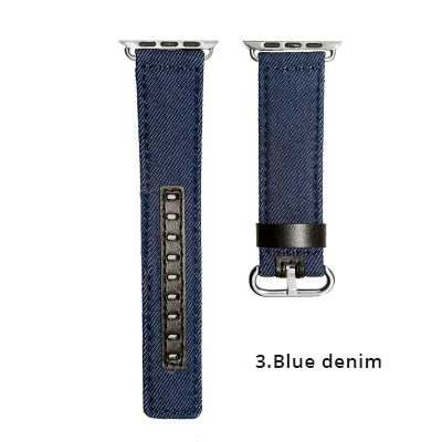 Blue denim Мягкую хлопчатобумажную ткань и из натуральной кожи петлевой спортивный ремешок для смарт-часов apple watch 4 44/40 мм браслет ремешок для наручных часов iwatch серии 1/2/3, 42 мм, 38 мм - Цвет ремешка: Blue denim