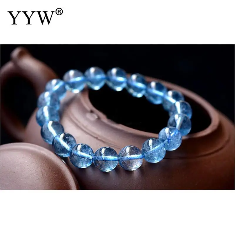 Женский браслет с кианитом круглый гладкий прозрачный эластичный синими