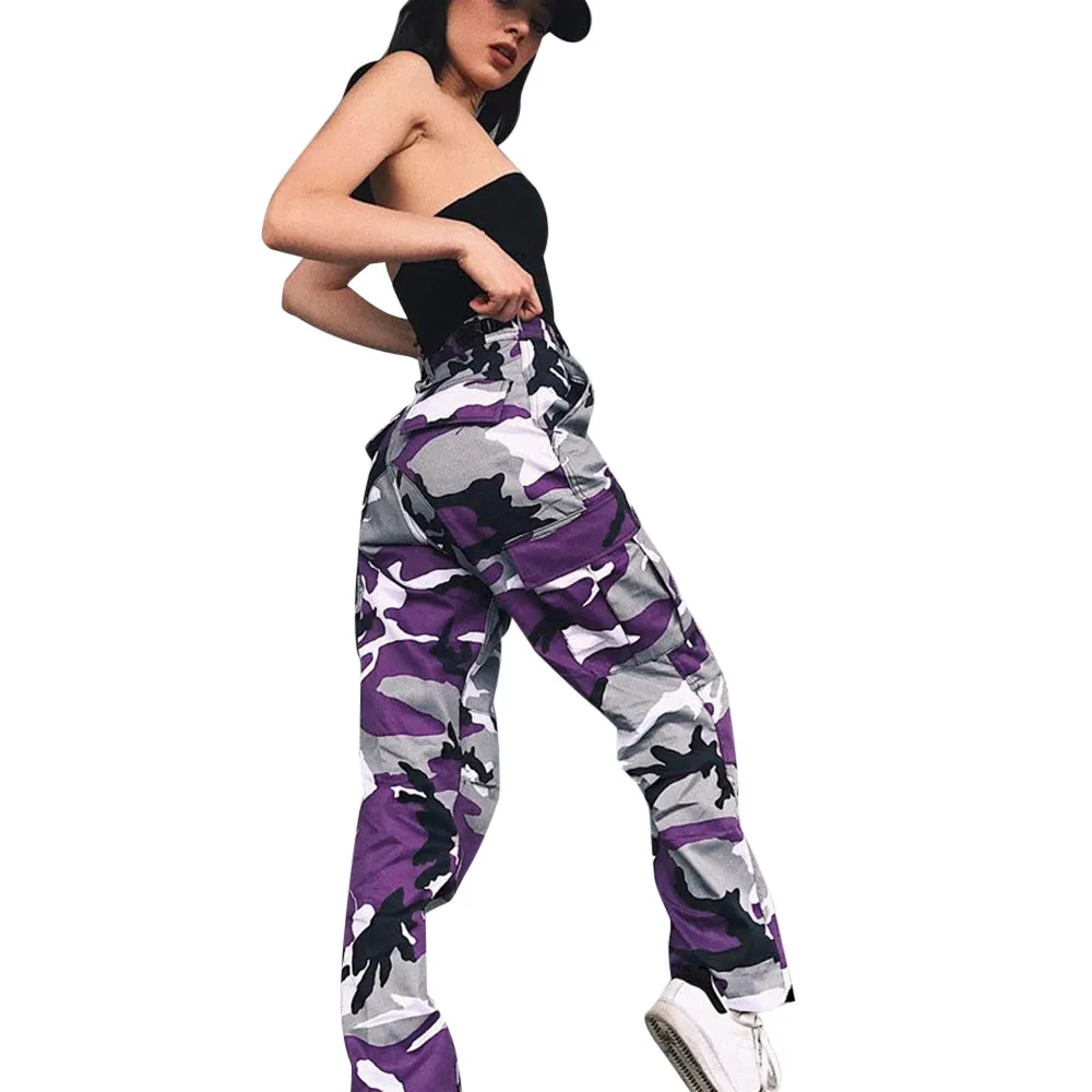Women Sports Camo Cargo Pants Outdoor Casual Camouflage Trousers Jeans Plus Size Mid Waisted Femme High Quality Cotton |