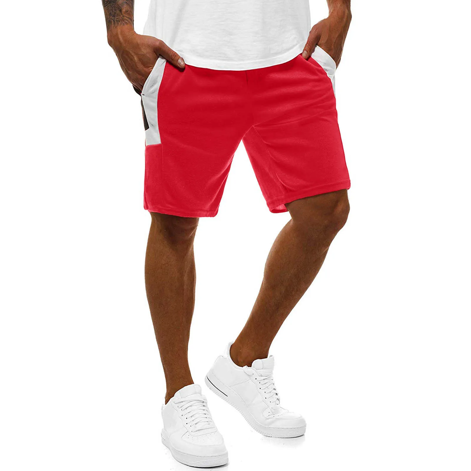 

2021 Men Solid Shorts Men's loose Short Trousers Fitness Bodybuilding Jogger Mens red Sweatpants Fitness Workout Shorts