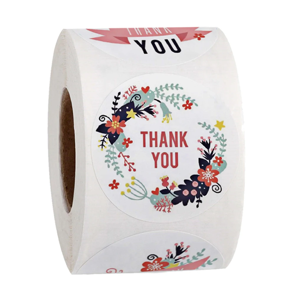 

100-500pcs Thank You Round Sticker Scrapbook Envelope Seal Sticker Gift Flower Decoration Stationery Label Sticker