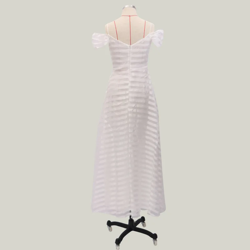 

Formal wear new 2021 summer fashion women's slim deep V sling short sleeves, striped waist, split dress female