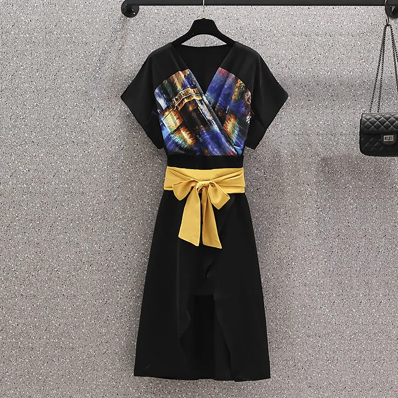 Женское винтажное платье с запахом черное облегающее большого размера 4XL в стиле