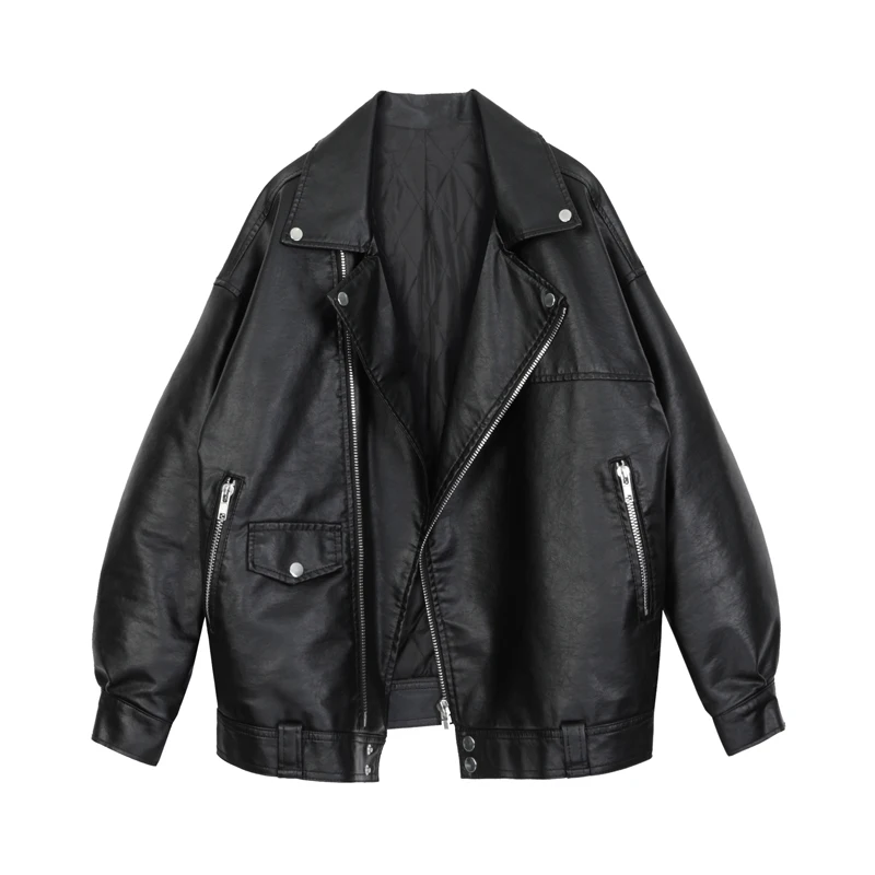 Куртка женская из искусственной кожи свободная Классическая куртка бойфренда на