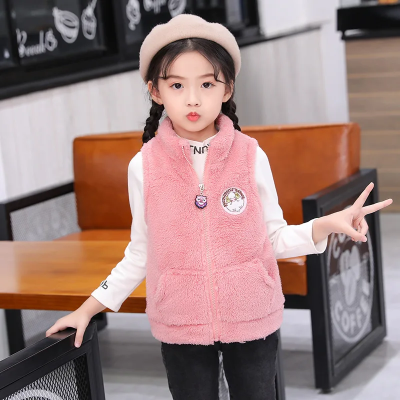 

Girls Warm Waistcoat Fashion Korean Kids Clothing Winter Coral Fleece Vest 2021 Autumn Winter Children Velvet Coat For 4 To 15 Y