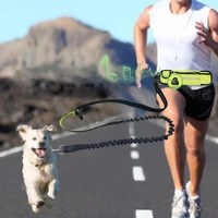 hands free pet dog leash with waist bag reflective elastic belt running dog nylon leash set collar harness pet accessories