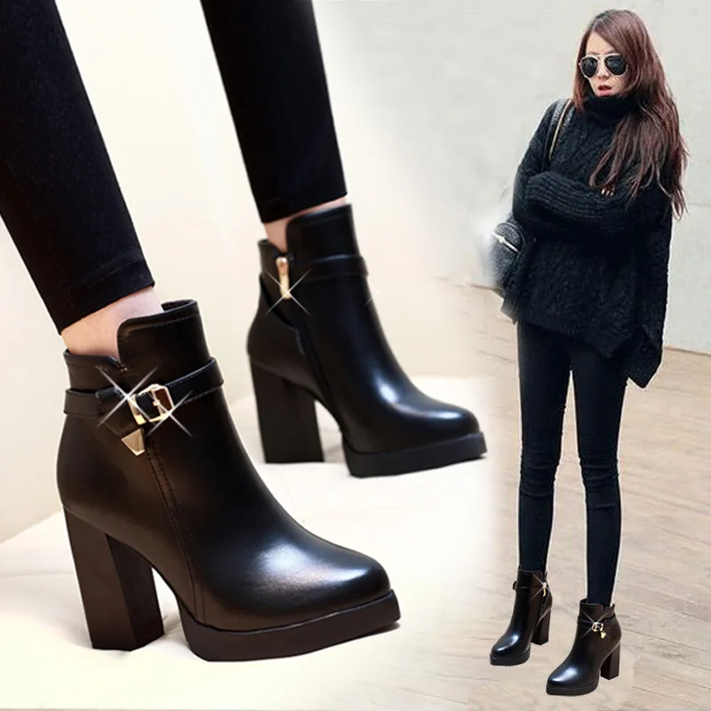 

Женские резиновые сапоги, полусапожки, Дамская обувь на платформе, пуанты на молнии, полусапожки на массивном каблуке, роскошные дизайнерск...