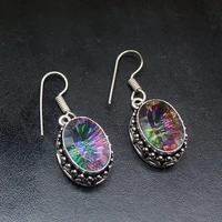 gemstonefactory big promotion 925 silver rainbow fire mystical topaz women ladies jewelry gifts dangle drop earrings 20212166