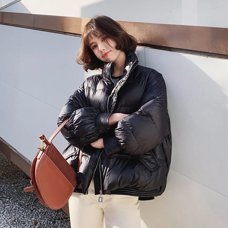 

New Korean style loose padded down jacket women short padded jacket trendy small stand-up collar white duck down bread jacket