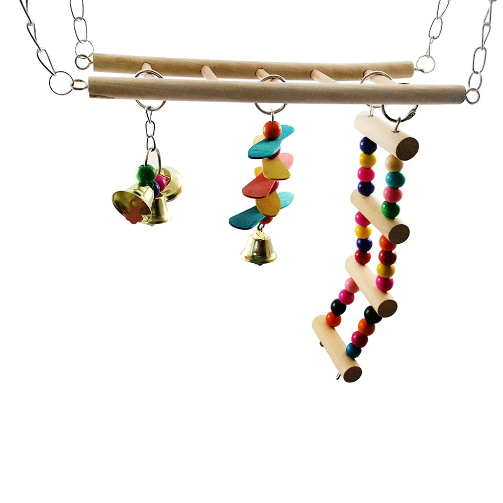 Pet Птица Попугай красочные деревянные качели подъемная лестница колокольчики