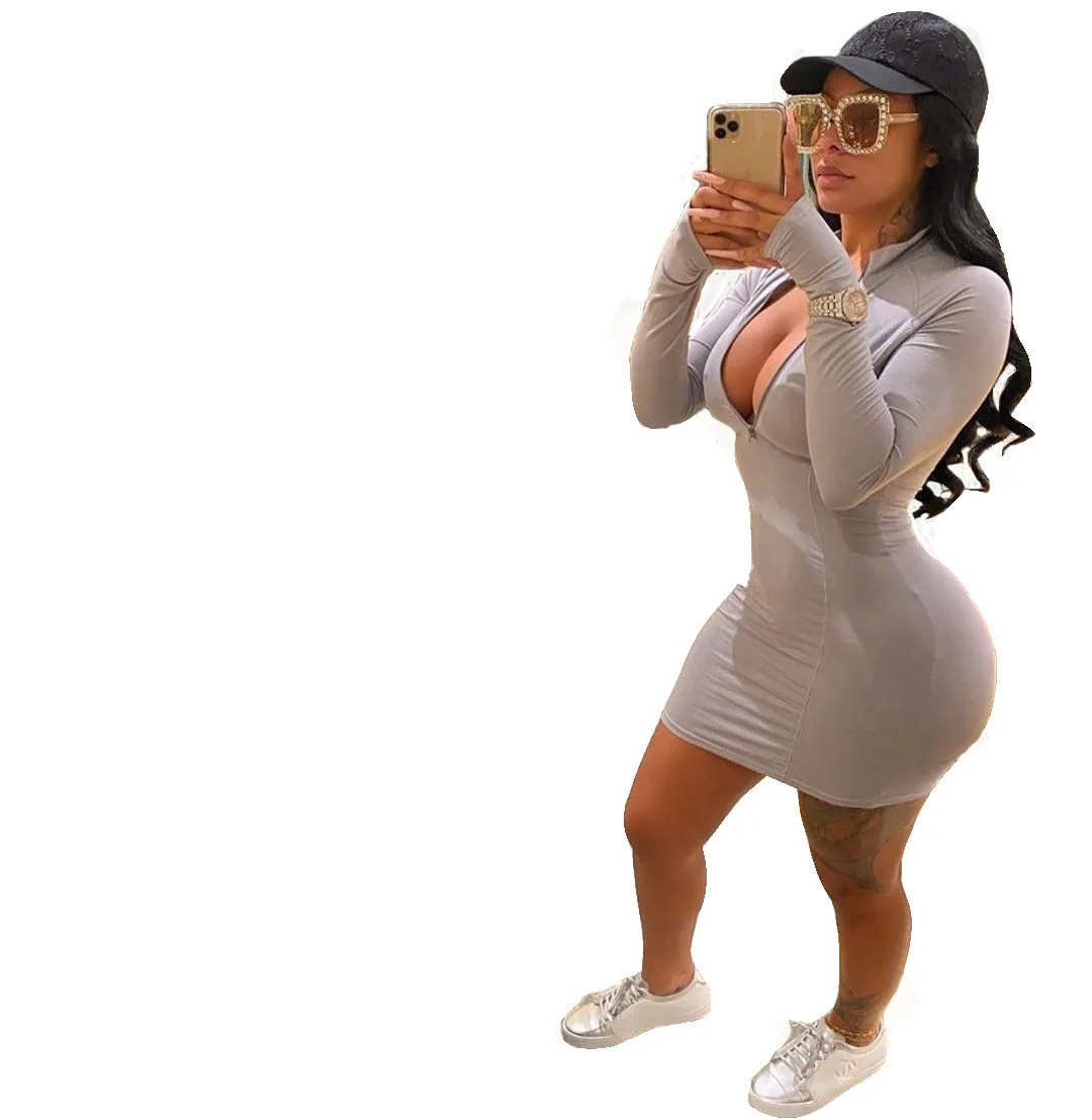 

Women's casual sexy printed zipper tight dress small dress