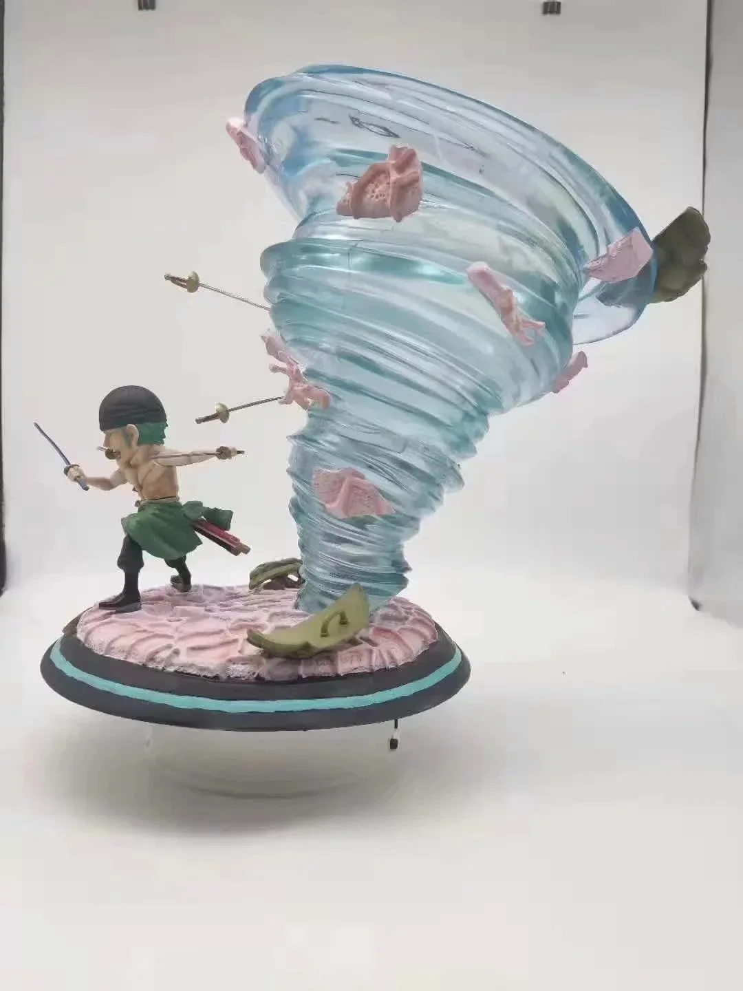 

12'' New Anime ONE PIECE The Straw Hat Pirates Roronoa Zoro Three Swords Battle Ver. GK Statue Big Wind Scene PVC Action Figure