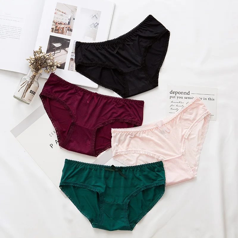 

Summer Lace Edge Ice Silk Girls Underwear Basic Non-marking Triangle Underpants Low-waist Breathable Underwear Female Students
