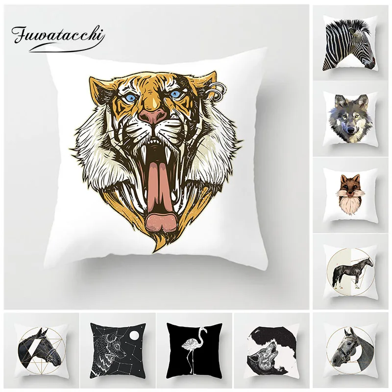 Fuwatacchi чехол для подушки с изображением животных Лошадь волк белка Зебра тигровая