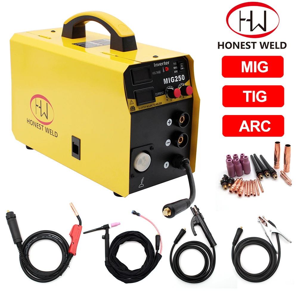 HONEST WELD обновленный сварочный аппарат Mig ARC TIG контроль 220 В газовый MIG250 инверторный