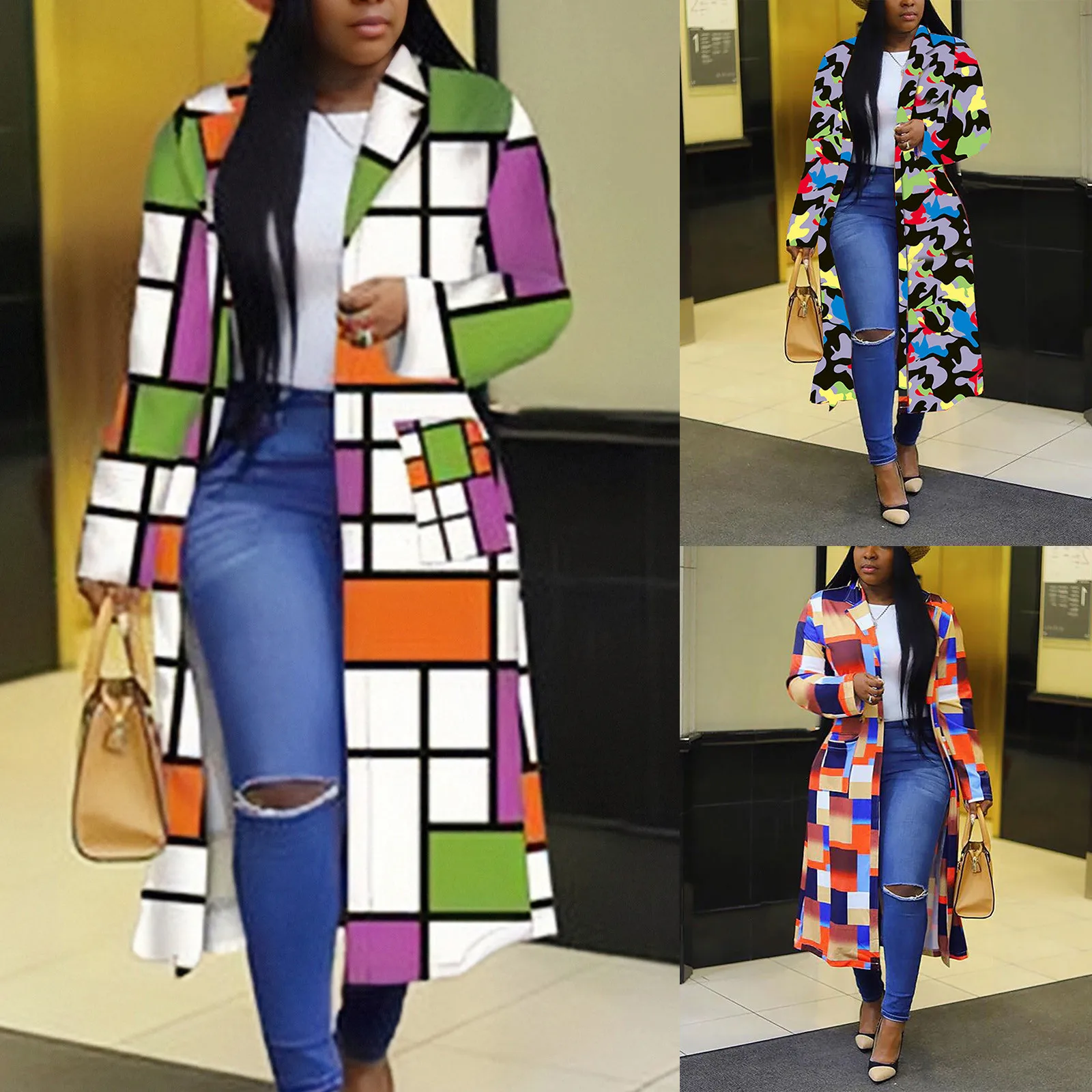 

Loose Women Blazer Summer Female Suit Jacket Full Sleeve Outwear Blazer Plaid Print Double-breasted Lapel Coat Jacket casaco