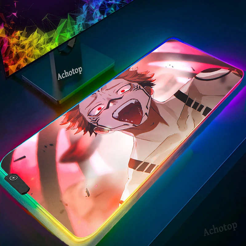 

RGB Top Quality LED Mause Mat Locking Edge Extended Luminous Mouse Pad Anime Jujutsu Kaisen Design Backlit Laptop Carpet Desk XL