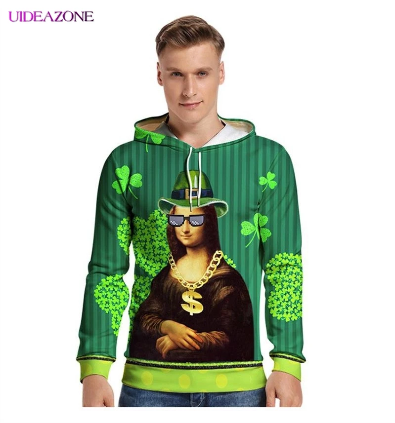 Толстовки с капюшоном и принтом в виде листьев клевера для женщин мужчин