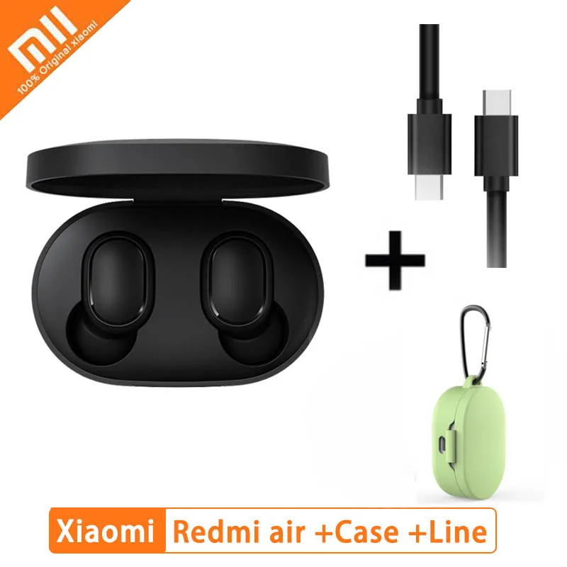 GB Green case cable Горячая Xiaomi Redmi AirDots Беспроводной Bluethooth наушники Язык Управление ушной Автоматическое Сопряжение Мини Гарнитуры Смарт Управление - Цвет: GB Green case cable
