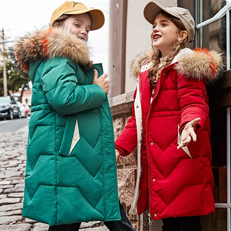 Winter Thicken Parka real Fur Hooded -30 degrees Girls clothing warm Down jacket for girl clothes Children Outerwear Coats |