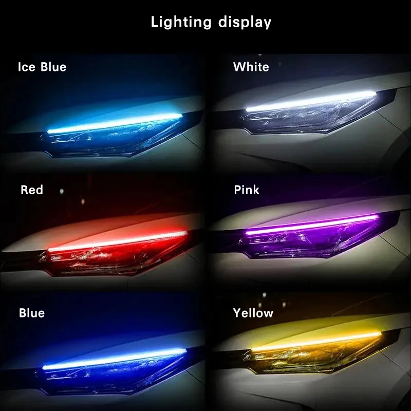 1PCS Car led DRL Daytime Running Light Strip Waterproof 30cm 45cm 60cm Flexible Soft Tube Guide Headlight LED Strip Lights images - 6