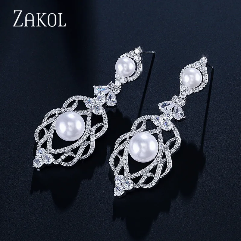 ZAKOL роскошные длинные висячие серьги с цветами и фианитами для элегантных женщин