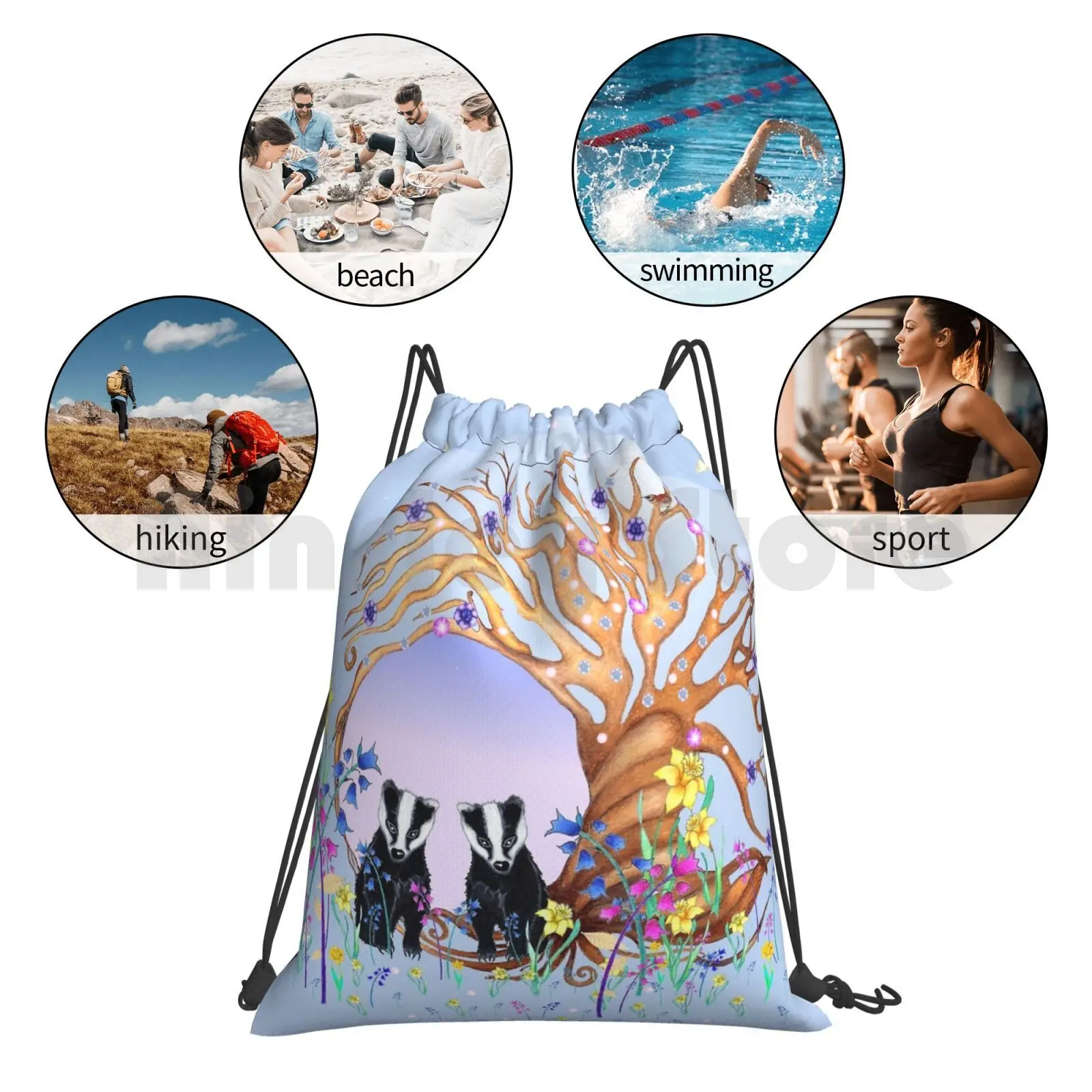 

Nocturne Badger Cubs ( View 1 ) Backpack Drawstring Bags Gym Bag Waterproof Badger Badgers Badger Cubs Cubs Animals Baby