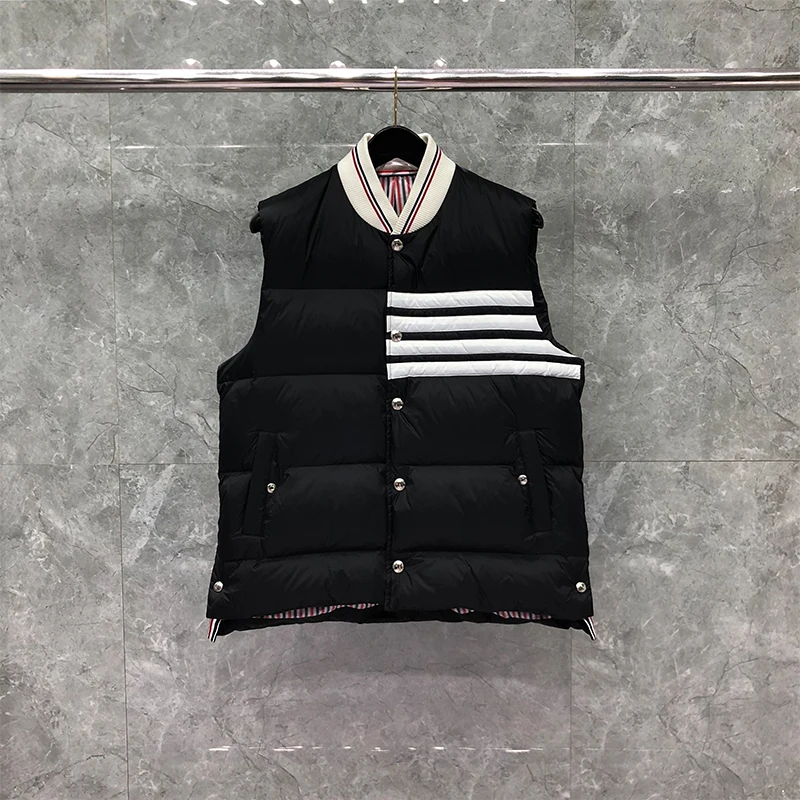 TB THOM Winter Men's Jackets Fashion Brand Down Black Jacket Vest Matte Nylon Chest 4-Bar Stripe Thick Wholesale TB Thermal vest
