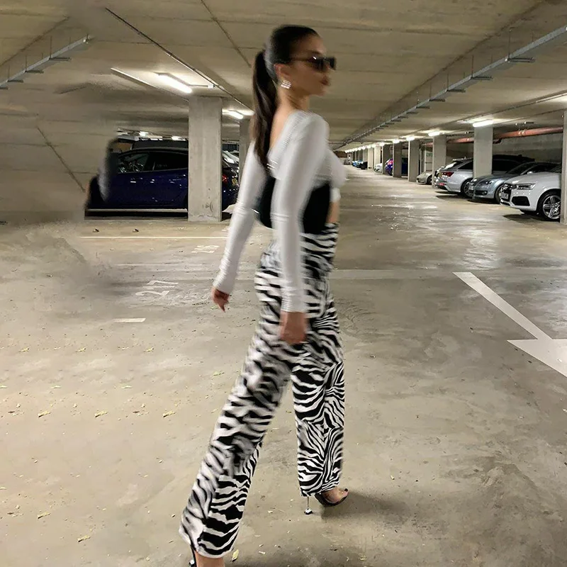 

Zebra Print Wide Leg Pants Trousers Sexy High Waist Autumn Women New 2020 Fashion Casual Female Trousers Streetwear