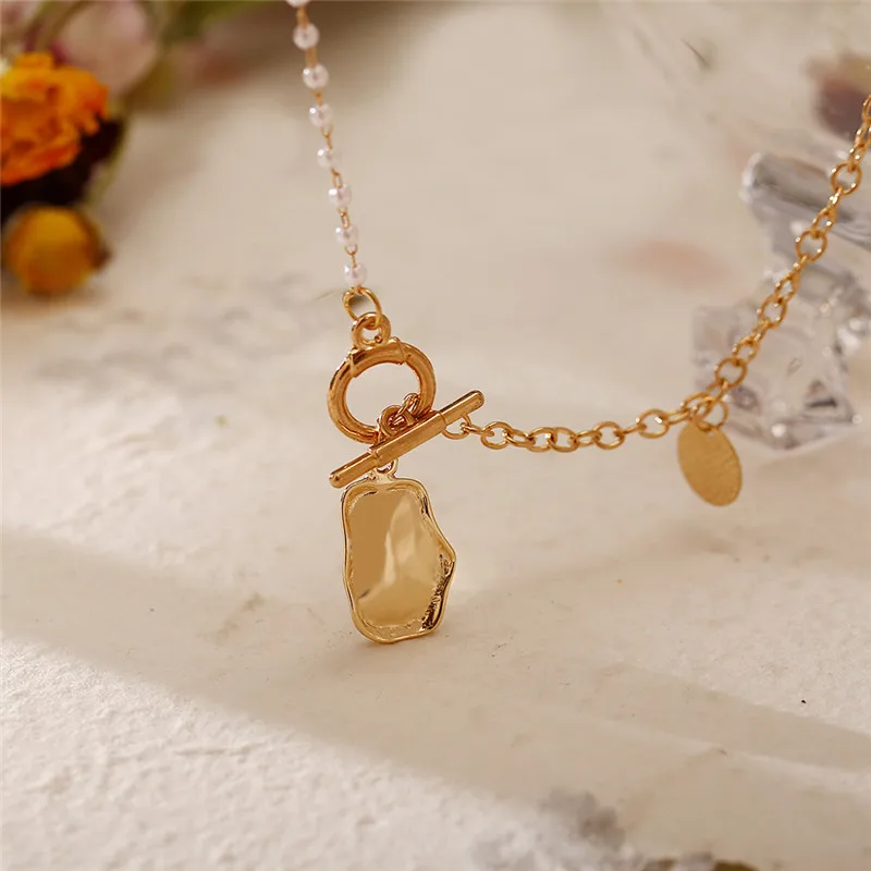 Золотистый чокер KOtik в стиле панк с жемчужными бусинами цепочка геометрическим