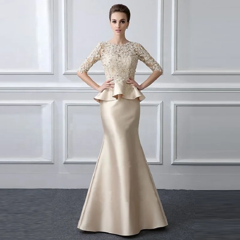 

Appliqued ruffles a line satin vintage mother of the bride dress