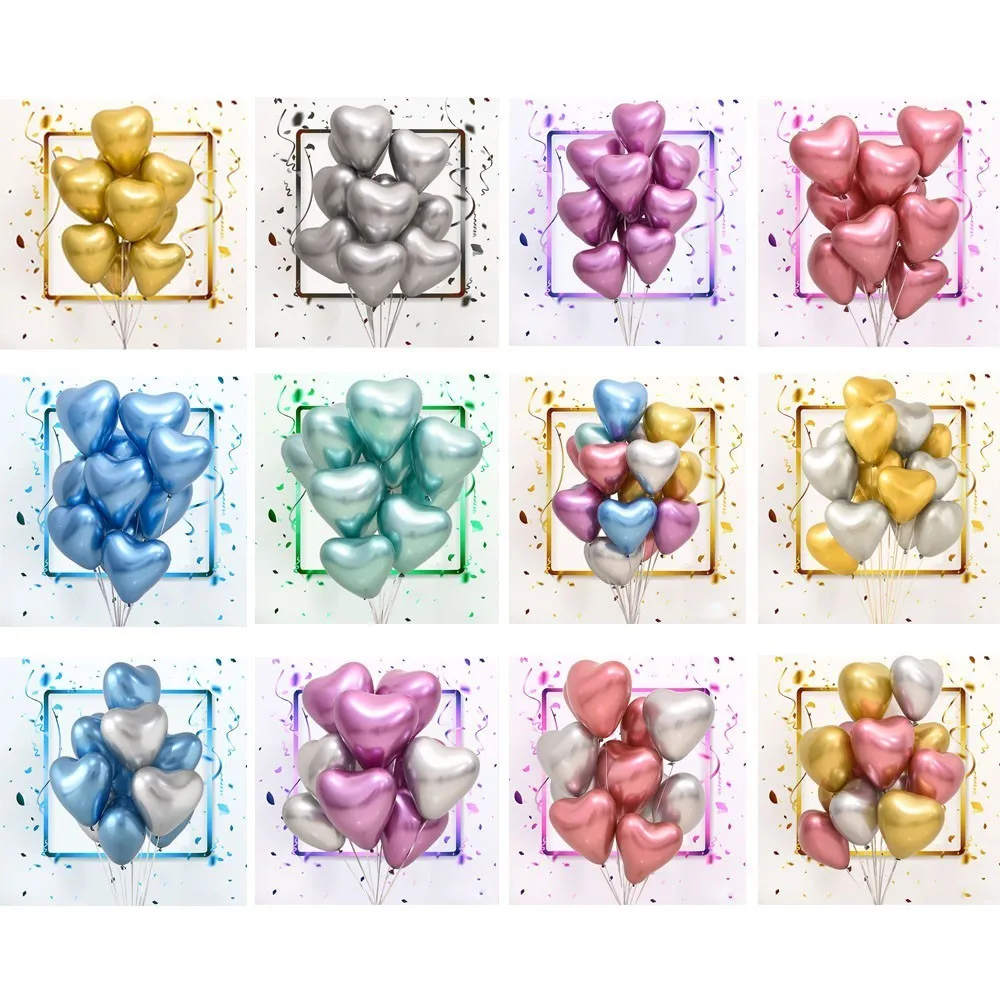 10 шт сердце глянцевые металлические латексные шары толстый хром воздушный шар