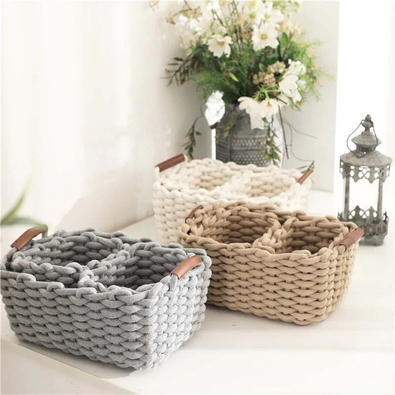 

Sundries With Handle Cotton Rope Woven Storage Basket 3pcs Set Cosmetics Lipstick Storage Box Eye Shadow Desktop Storage Box