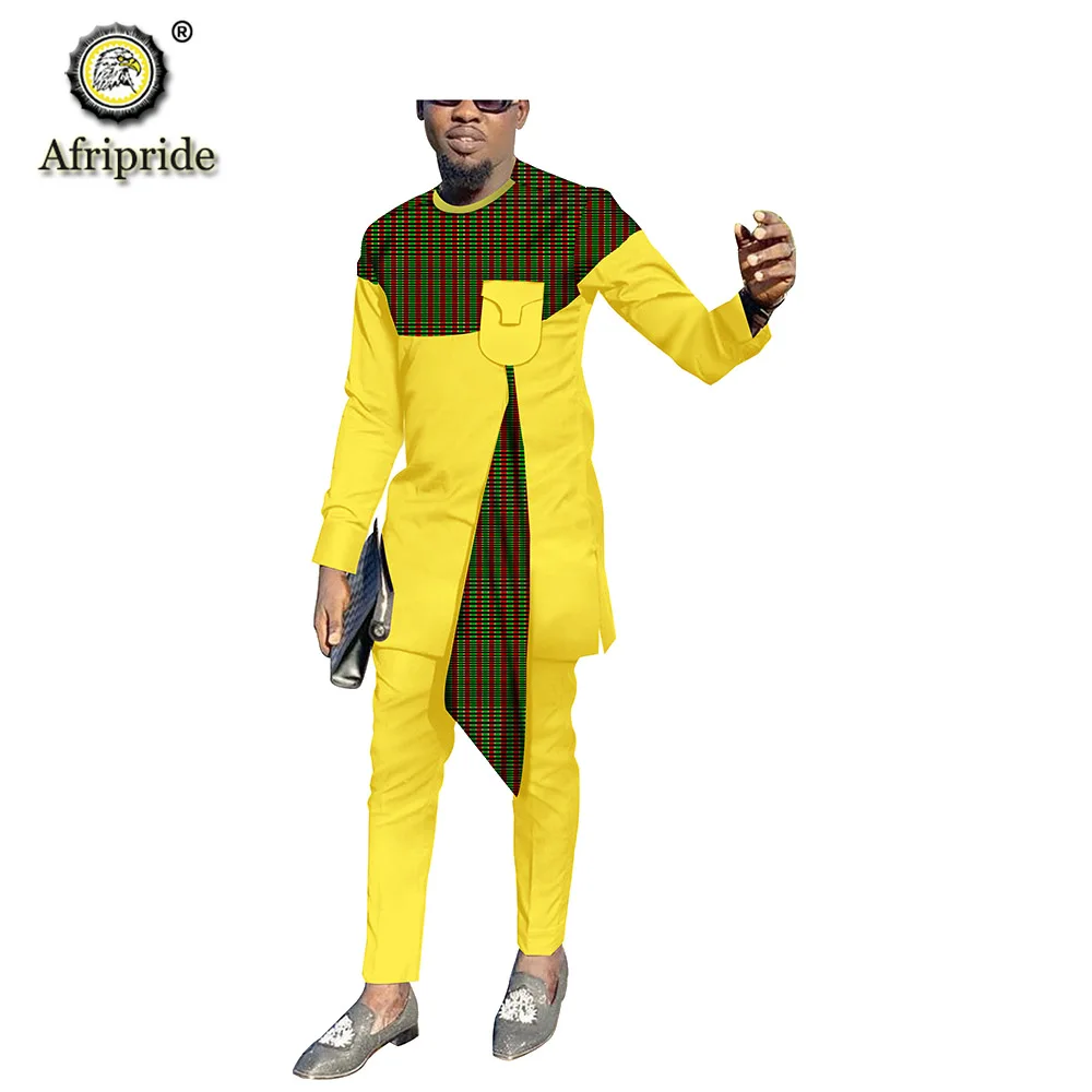 Mens Suit Dashiki Outfits Print Shirts Pants Set Ankara Wax Attire Plus Size Formal Suits Pockets AFRIPRIDE S2016001