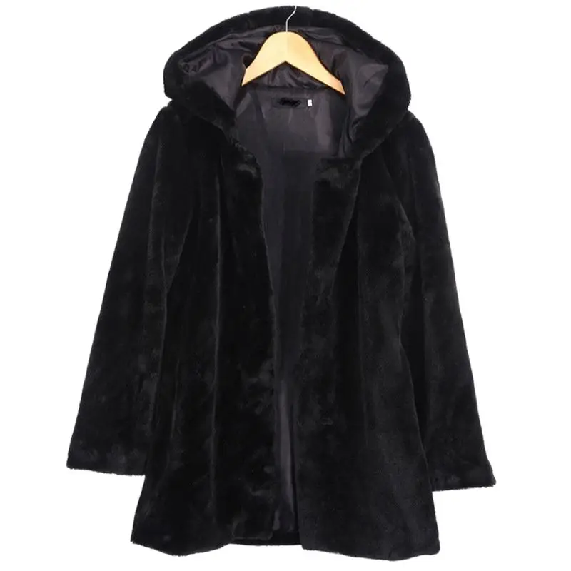 2018 New Fashion High imitation fur Hooded Coat female long thick Faux Fur Coat Super Warm Velvet Jacket Women Winter clothes