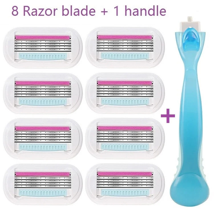 1 handle 8 blade Дамские Безопасные лезвия для бритья для женщин, лезвие для удаления волос, женские лезвия для бритвы, Сменная головка, совместимая с Venuse - Цвет: 1 handle 8 blade