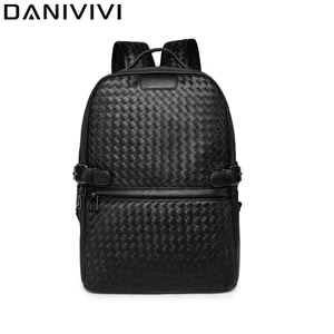 fashion leather black backpacks for men bag woven brand designer backpack mens laptop computer bagpack casual softback mochila free global shipping