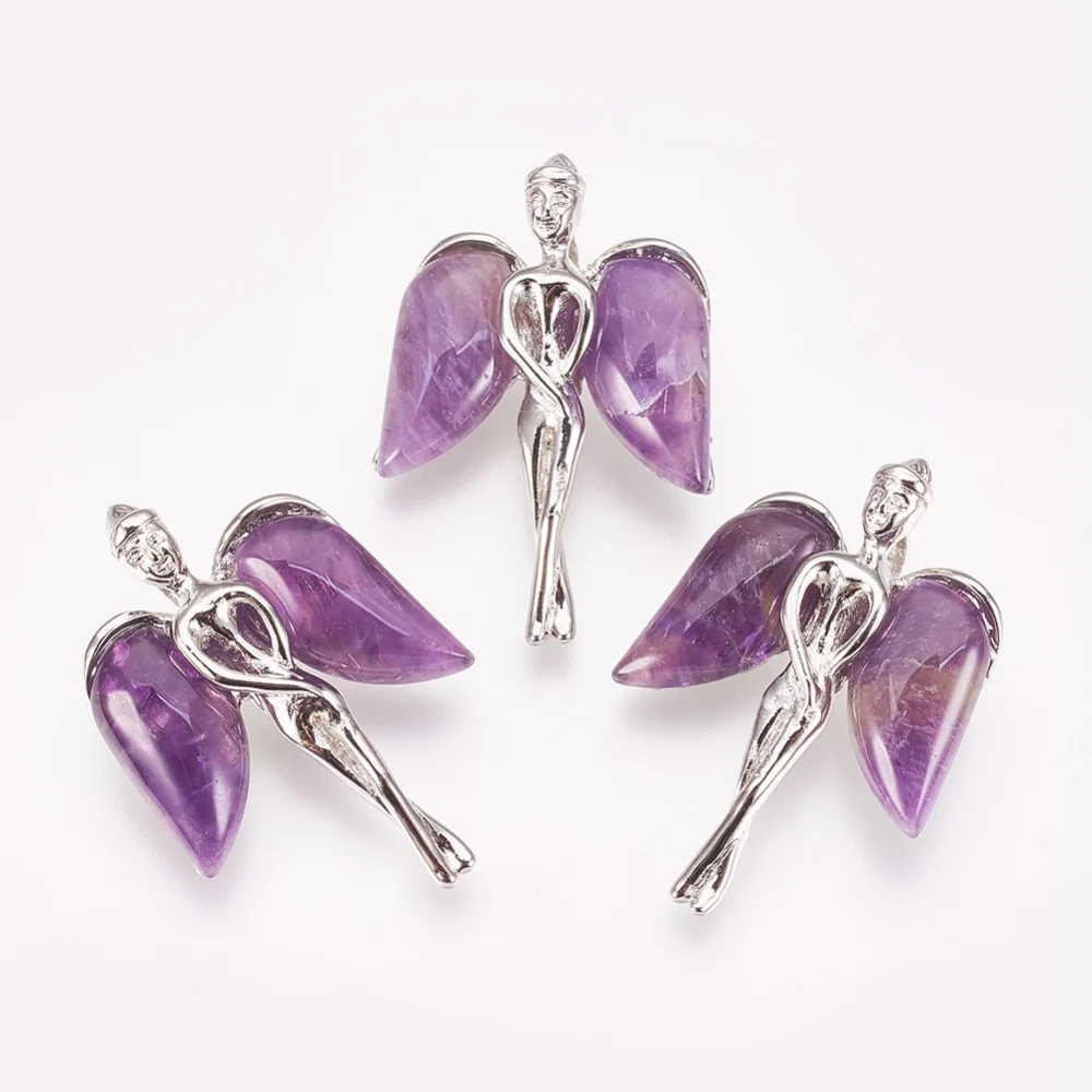 

1 pc Natural Amethyst Pendants with Brass Findings Angel Platinum 23-46.5 x 17-30 x 4.5-15mm Hole: 3-10x3-8 mm