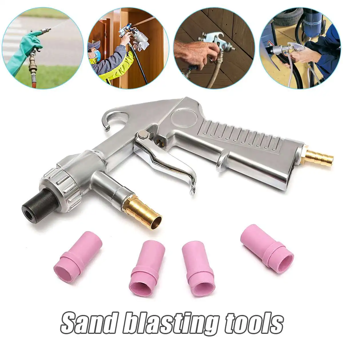 Sandblaster Gun Blast Air Siphon Sand Blasting Feed w/4pcs( 4/5/6/7mm ) Ceramic Nozzles Abrasive