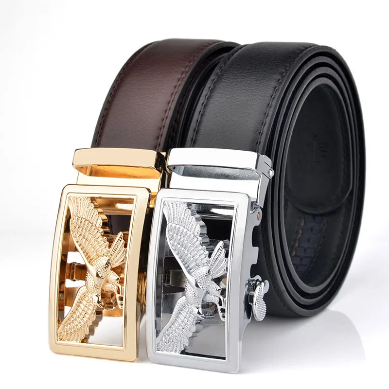 

Luxury Gold Eagle Metal Automatic Buckle Waist Belt Designer Belts Men's High Quality Cow Genuine Leather Kemer for Jeans