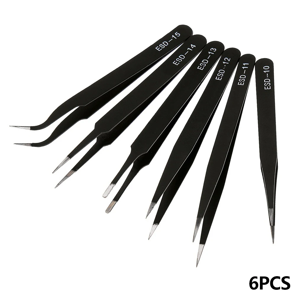 6pcs Anti-static Stainless Steel Tweezers Maintenance Tool Kits Mobile Cell Phone Repair Refurbished Sets for iPhone | Мобильные