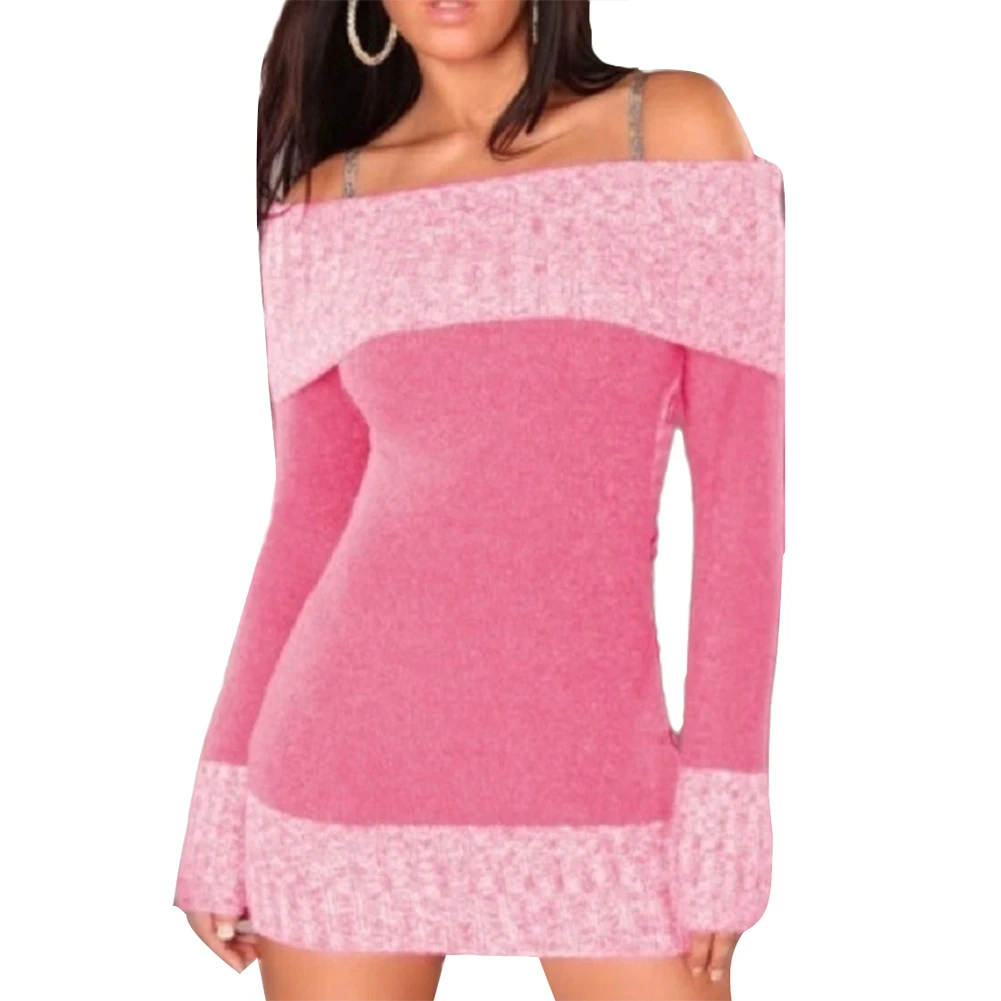 Сексуальный женский зимний облегающий свитер с открытыми плечами вязаное