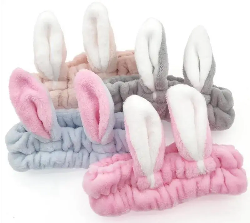 

Bunny Ears Headband Makeup Mask Headband Flannel Turban Headwear Cute Girls Hairbands Women Hair Accessories 7 Colors Optional
