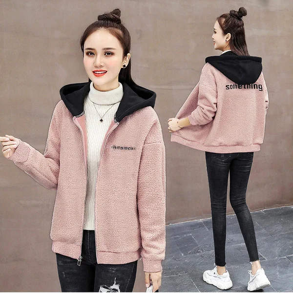 

Женский утепленный короткий свитер с капюшоном, имитация овечьей шерсти, Осень-зима