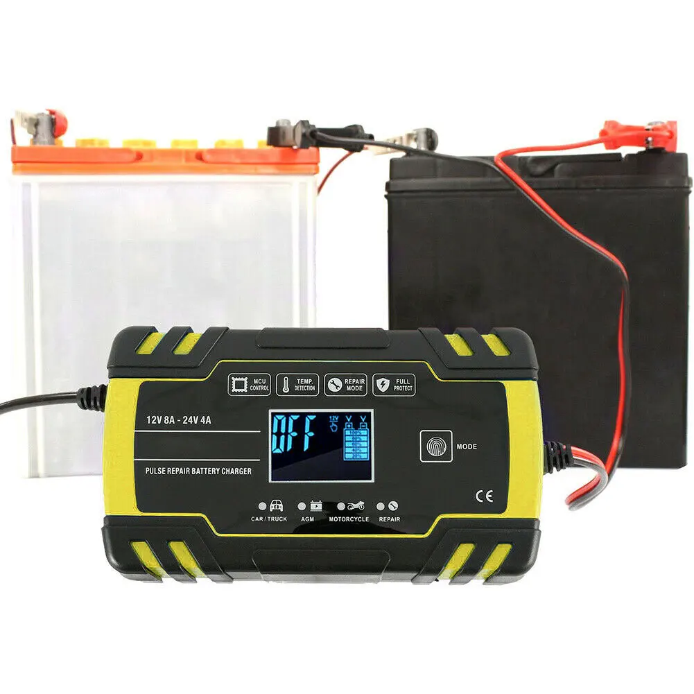 

Car Battery Charger 12/24V 8A Touch Screen Pulse Repair LCD Battery Charger For Car Motorcycle Lead Acid Battery AGM/GEL Wet