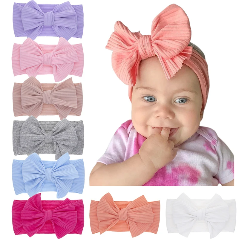 

Children Hair Accessories Elastic Turban Hairband Solid Color Knot Bow Headband Baby Girls Head Wrap