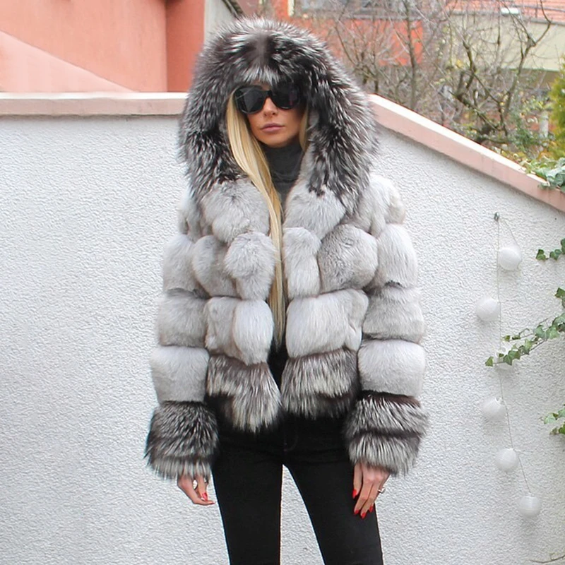 Женская зимняя модная искусственная подкладка с капюшоном куртки из