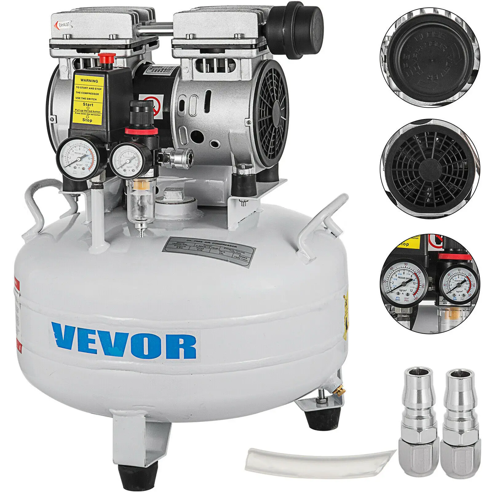 

VEVOR 9L/25L Silent Air Compressor with Pure Copper Motor Oil-free Air Pump for Home Repair Tire Inflation Whisper Compressor