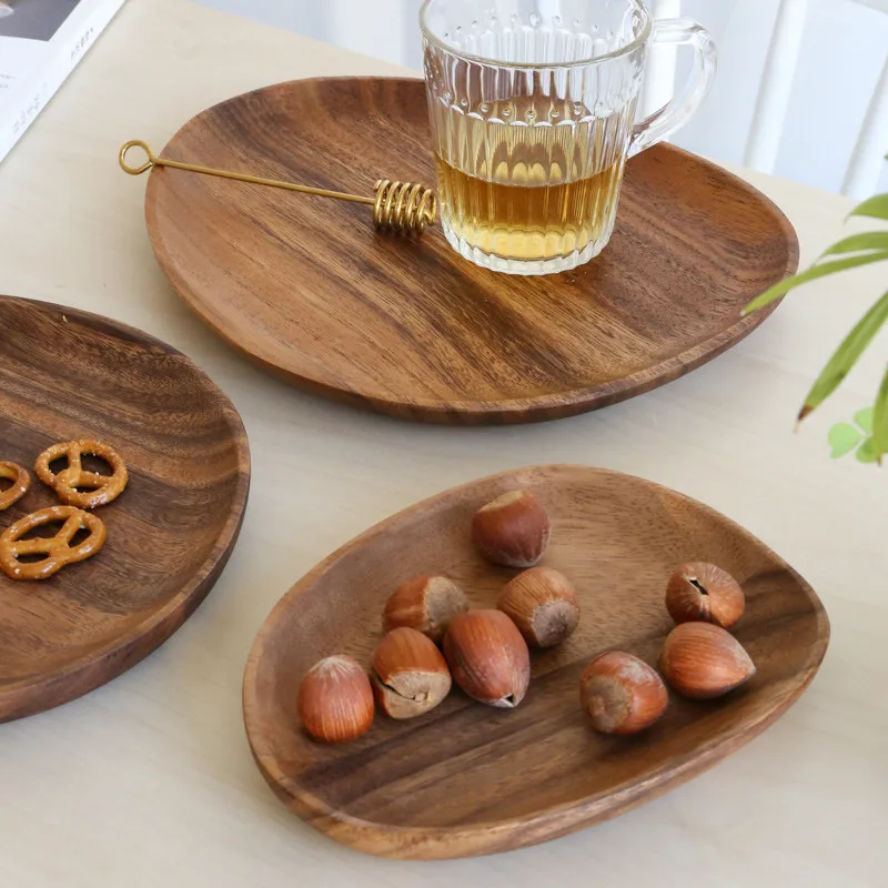 Деревянная подставка для закусок фруктов сковорода из цельной древесины поднос